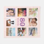 80歳の誕生日カスタム写真コラージュバラ金ゴールドピンク フリースブランケット (正面(横))