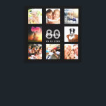 80歳の誕生日カスタム写真コラージュ黒モノグラム キャンバスプリント<br><div class="desc">80歳ユニークの誕生日の贈り物や記念祝品、あなたの写真のコラージュで彼女の人生。彼女の家族、友人、ペット、趣味、または夢の旅行先の画像を追加。名前、年齢80と日付をパーソナライズして追加。灰色と白の文字。シックな黒の背景。白やバラの金ゴールド色の背景を持つ私たちの店でも利用可能。</div>