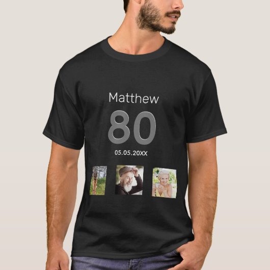 80歳の誕生日カスタム写真モノグラム男 Tシャツ (正面)
