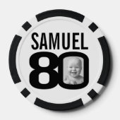 80歳の誕生日カスタム2枚の写真白黒 ポーカーチップ (裏面)