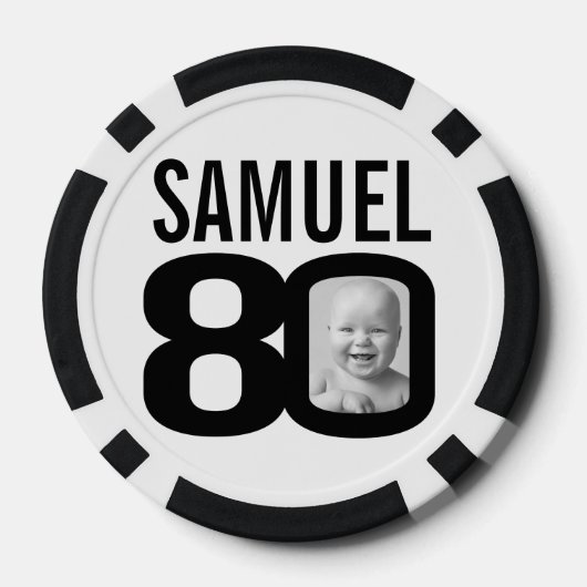 80歳の誕生日カスタム2枚の写真白黒 ポーカーチップ (裏面)