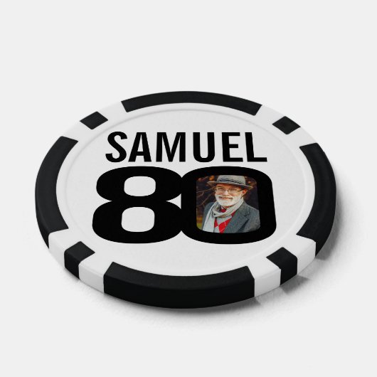 80歳の誕生日カスタム2枚の写真白黒 ポーカーチップ (シングル)