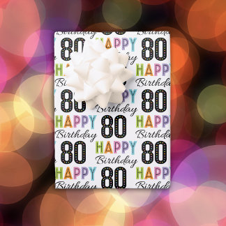 80歳の誕生日カラフルなタイポグラフィーの包装紙 ラッピングペーパーシート