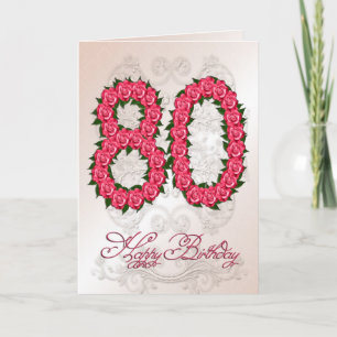 80歳の誕生日カード(バラと葉付き) カード