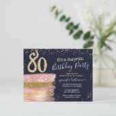 80歳の誕生日グリッターケーキサプライズパーティーポストカード ポストカード (スタンド正面)