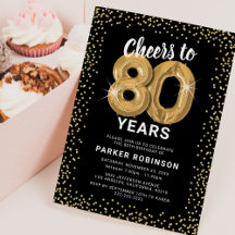 80歳の誕生日ゴールドバルーン招待状