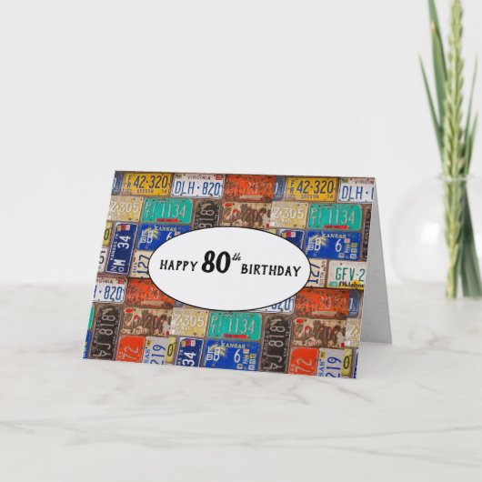 80歳の誕生日サビついたナンバープレート カード (正面)