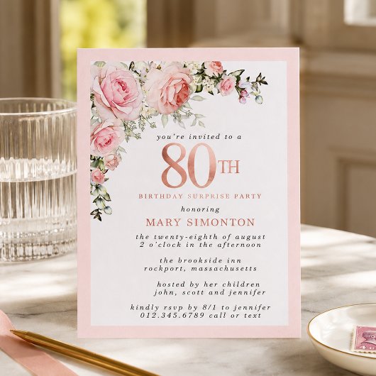 80歳の誕生日サプライズパーティー ピンクの花
