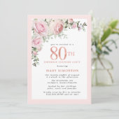 80歳の誕生日サプライズパーティー 淡いピンクの花 招待状 (スタンド正面)