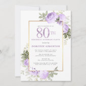 80歳の誕生日サプライズパーティー 紫のバラの花 招待状 (正面)