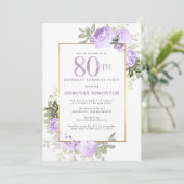 80歳の誕生日サプライズパーティー 紫のバラの花 招待状 (スタンド正面)