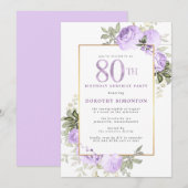 80歳の誕生日サプライズパーティー 紫のバラの花 招待状 (正面/裏面)