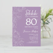 80歳の誕生日サプライズ - フローラルパープル 招待状 (スタンド正面)