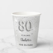 80歳の誕生日シルバーグリッターモノグラム 紙コップ (正面)