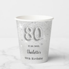 80歳の誕生日シルバーグリッターモノグラム 紙コップ