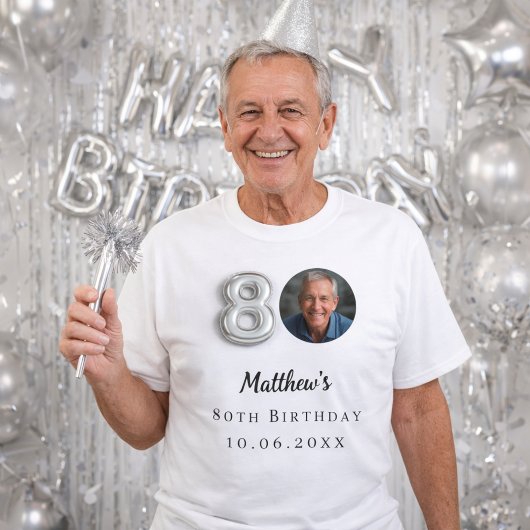 80歳の誕生日シルバー写真 Tシャツ