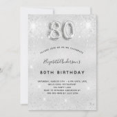 80歳の誕生日シルブグリッターキラキラ 招待状 (正面)