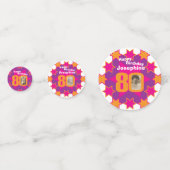 80歳の誕生日スターピンクオレンジ紙紙吹雪 コンフェッティ (正面)