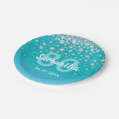 80歳の誕生日ティール（緑がかった色）ブルーグリーングリッター名 ペーパープレート (アングル)