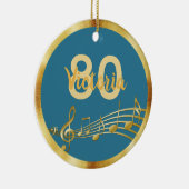 80歳の誕生日ティール(緑がかった色)ブルーグリーン金ゴールドノート セラミックオーナメント (右)