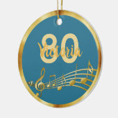 80歳の誕生日ティール(緑がかった色)ブルーグリーン金ゴールドノート セラミックオーナメント (左)