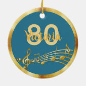 80歳の誕生日ティール(緑がかった色)ブルーグリーン金ゴールドノート セラミックオーナメント (裏面)