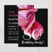 80歳の誕生日テンプレート 紫と青のバラ Y321 招待状 (正面/裏面)