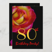 80歳の誕生日テンプレート - 赤と黄色のバラ 招待状 (正面/裏面)