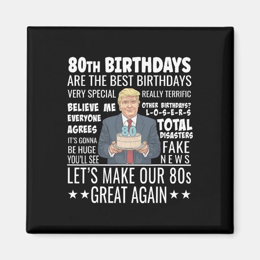 80歳の誕生日デザイン トランプの面白い言葉 誕生日おめでとう マグネット (正面)