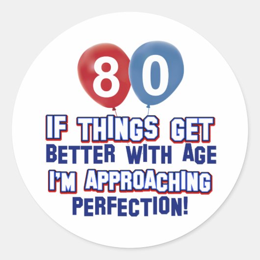 80歳の誕生日デザイン ラウンドシール (正面)