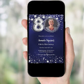 80歳の誕生日ネイビーブルーシルバースターズ写真贅沢 招待状