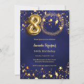 80歳の誕生日ネイビー金ゴールドスター写真ラグジュアリー 招待状 (正面)
