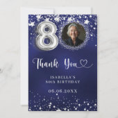 80歳の誕生日ネイビー・ブルー・シルバー・スターズの写真 サンキューカード (正面)