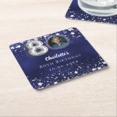 80歳の誕生日ネイビー・ブルー・シルバー・スターズの写真 スクエアペーパーコースター (アングル)