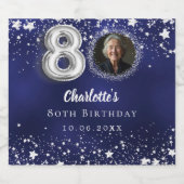 80歳の誕生日ネイビー・ブルー・シルバー・スターズの写真 スパークリングワインラベル (シングルラベル)