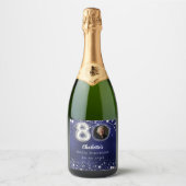 80歳の誕生日ネイビー・ブルー・シルバー・スターズの写真 スパークリングワインラベル (正面)