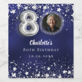 80歳の誕生日ネイビー・ブルー・シルバー・スターズの写真 ワインラベル (シングルラベル)