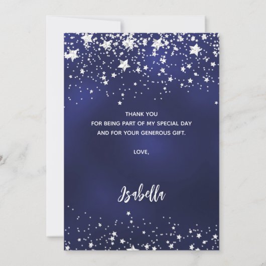 80歳の誕生日ネイビー・ブルー・シルバー・スターズ サンキューカード (裏面)