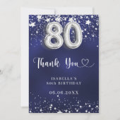 80歳の誕生日ネイビー・ブルー・シルバー・スターズ サンキューカード (正面)