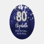 80歳の誕生日ネイビー・ブルー・シルバー・スターズ メタルオーナメント (正面左)
