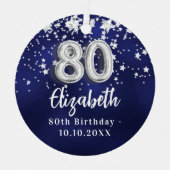 80歳の誕生日ネイビー・ブルー・シルバー・スターズ メタルオーナメント (正面)
