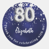 80歳の誕生日ネイビー・ブルー・シルバー・スターズ ラウンドシール (正面)