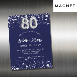 80歳の誕生日ネイビー・ブルー・シルバー・スターズ・ラグジュアリー マグネット招待状