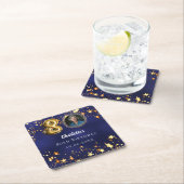 80歳の誕生日ネイビー・ブルー・金ゴールド・スター写真 スクエアペーパーコースター (インサイチュ)