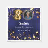 80歳の誕生日ネイビー・ブルー・金ゴールド・スター写真 スタンダードカクテルナプキン (正面)