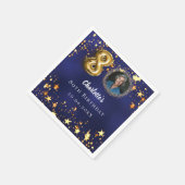 80歳の誕生日ネイビー・ブルー・金ゴールド・スター写真 スタンダードカクテルナプキン (角)