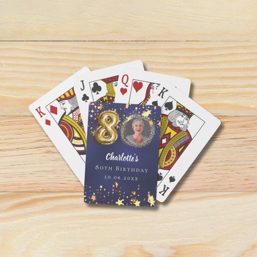 80歳の誕生日ネイビー・ブルー・金ゴールド・スター写真 トランプ