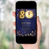 80歳の誕生日ネイビー・ブルー・金ゴールド・スター写真 招待状