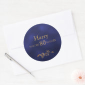 80歳の誕生日ネイビー・ブルー・金ゴールド・モノグラムの名前ガイ ラウンドシール (封筒)