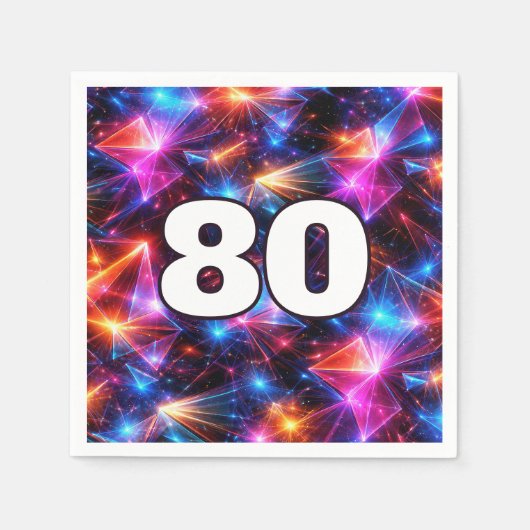 80歳の誕生日ネオン抽象ポリゴン スタンダードカクテルナプキン (正面)
